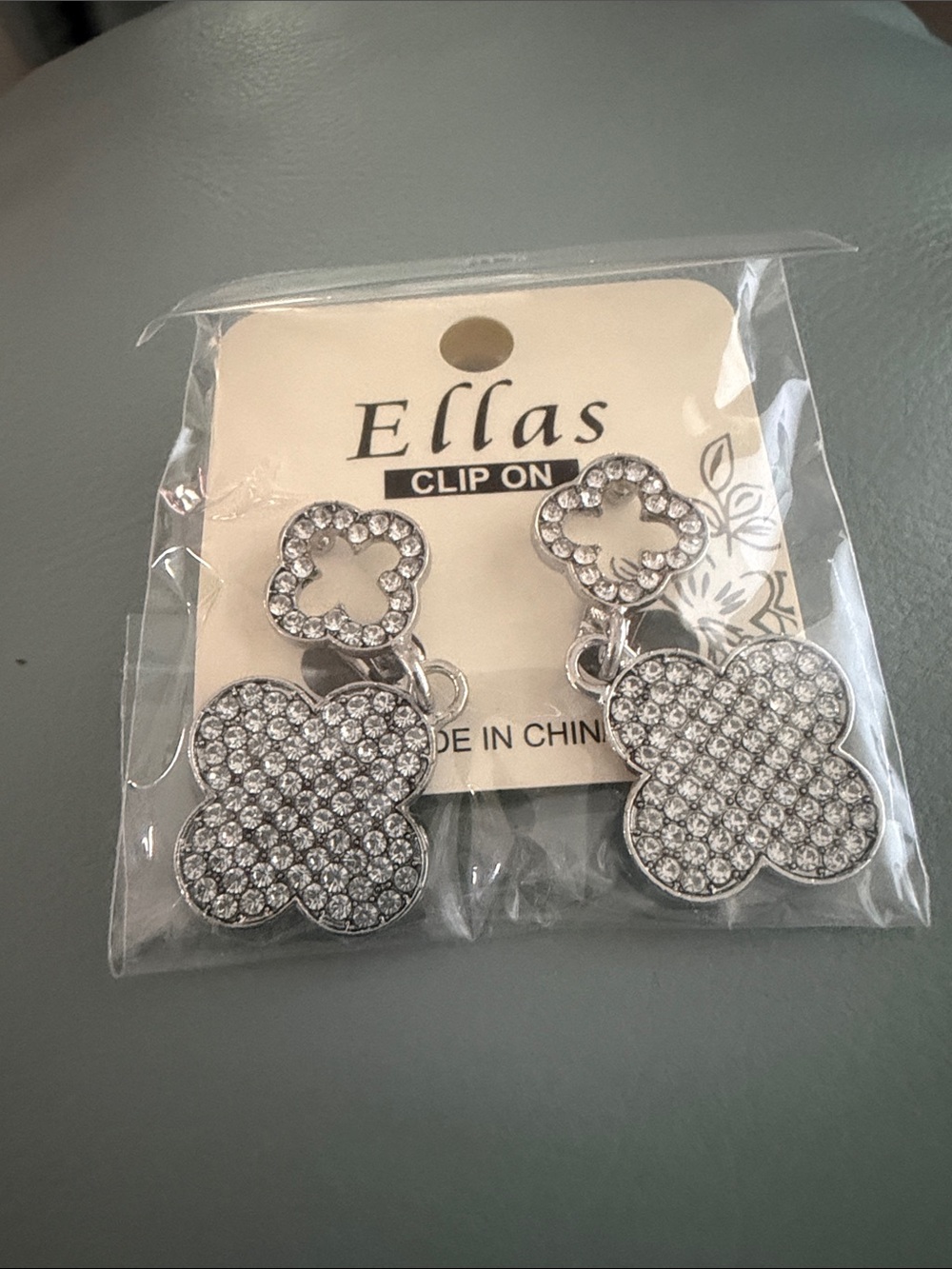 Ella Silver Crystal Clip-On Flower Drop Earrings - Silver Sparkle